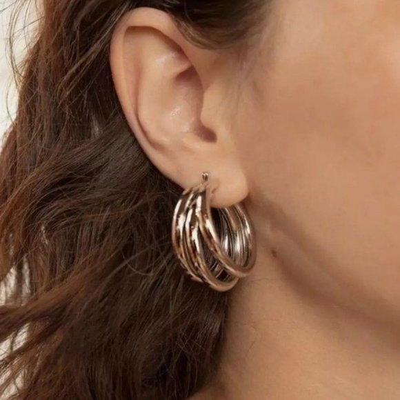 Jewelry - NEW 925 Silver Three Layer Round Hoop Earrings